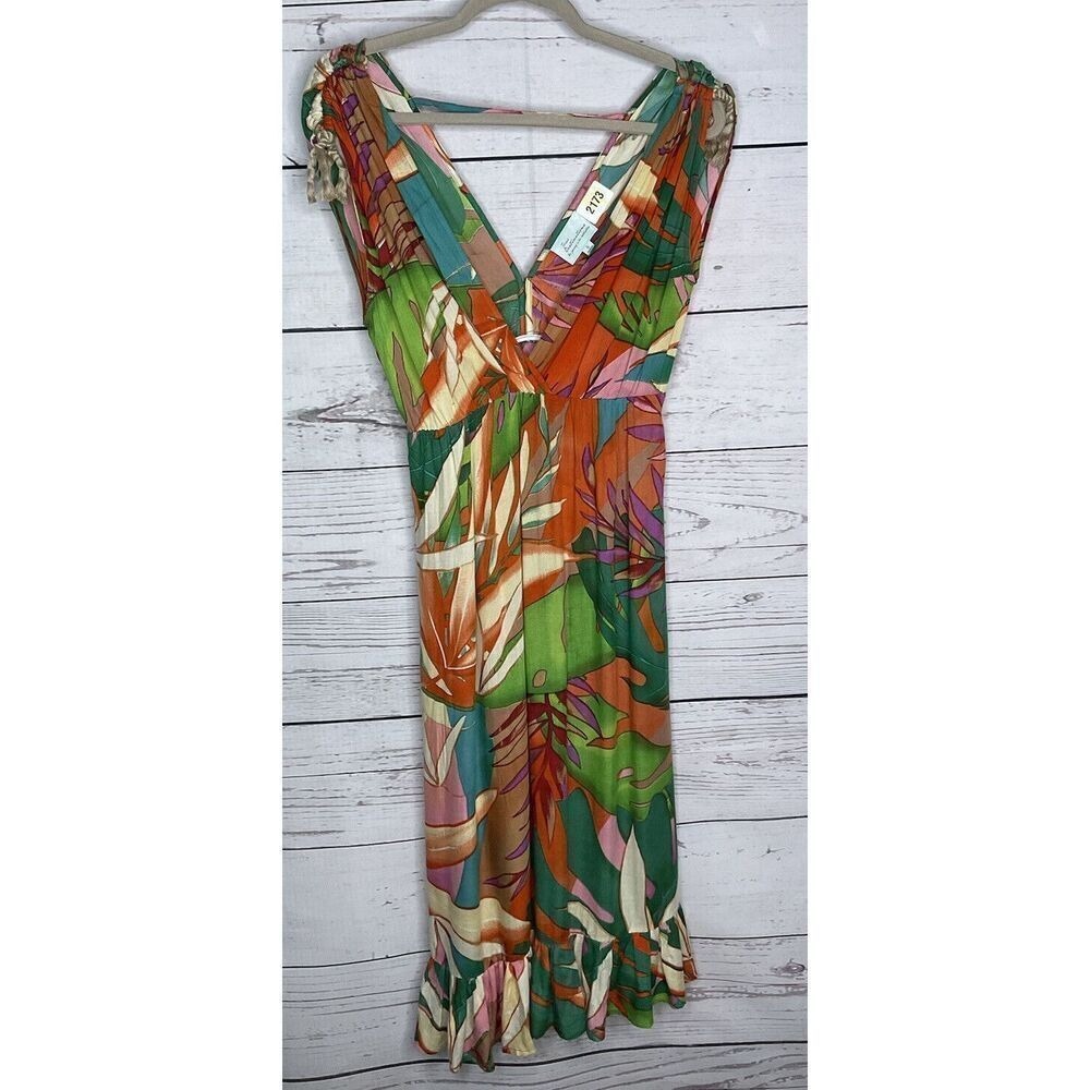 True Destination V Neck Dress Multicolor Tropical Leaf Print Sleeveless Casual S - Picture 7 of 11